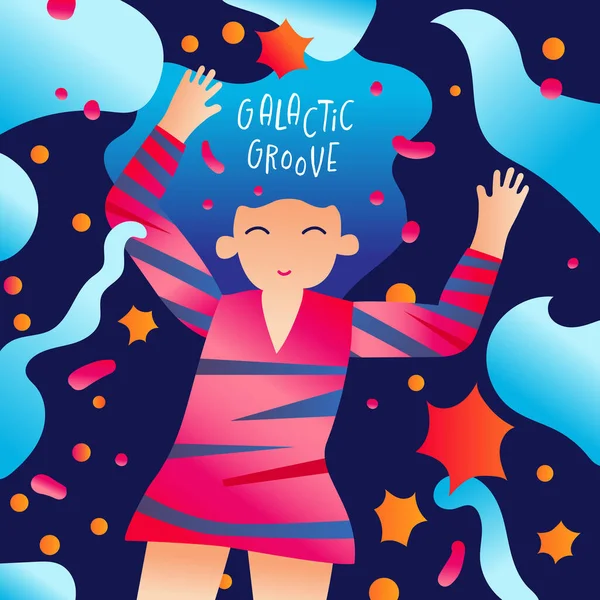 Galactic Groove Dívka Tančí Mezi Hvězdami Uvolňuje Beztížném Prostoru Party — Stockový vektor