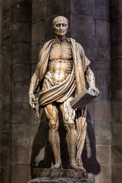 Staty Bartholomew Apostlar Inne Duomo Milano Cathedral Milano Italien Augusti — Stockfoto