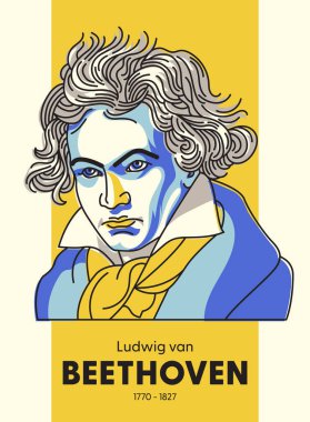 Ludwig van Beethoven - vektör el çizimi stilinde ünlü klasik müzisyen illüstrasyonu. Poster, imza ve baskı için harika. Dizilerden biri.