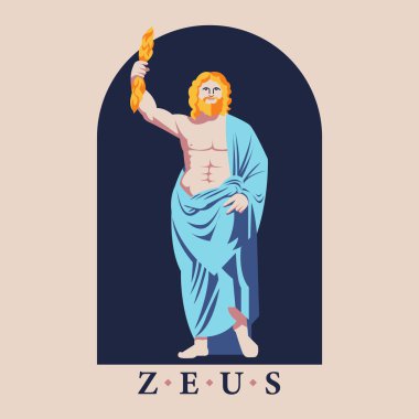 Zeus, Yunan mitolojisinden gökyüzünü ve gök gürültüsünü kontrol eden tanrıdır; bir vektör modern illüstrasyon