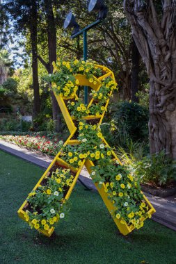 Ramat Gan Belediyesi İsrail 'deki rehinelerin sembolü; 12 Ağustos 2024; Çiçeklerle dolu bir anıt, kaçırılanların geri dönme umutlarını gösteriyor