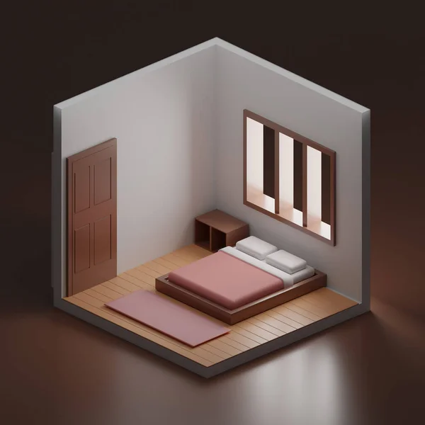 Schattig Minimalistisch Slaapkamer Cartoon — Stockfoto