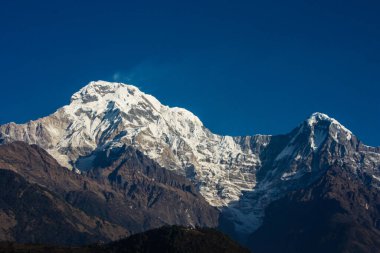 Mardi Himal, Mt. Machhapuchare, Annapurna dağı Annapurna Merkez Kampı Nepal 'de görüldü.
