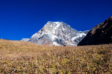 Güzel Karlı Dağlar Dağı. Darchula 'daki Himalaya Dağları' ndaki Api Ana Kamp Gezisi