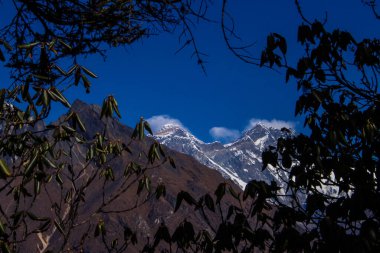 Everest Merkez Kampı ve Amadablam Solukhumbu, Nepal Himalayalarında Trek çekiyorlar.