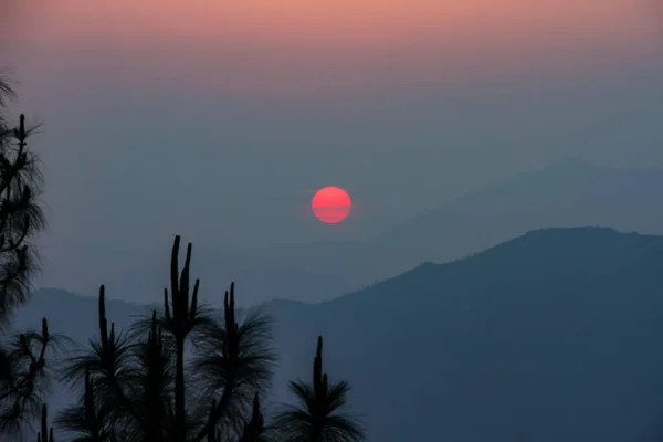 Beautiful Sunset Silhouette in the Hills with trees in Khotang, Nepal