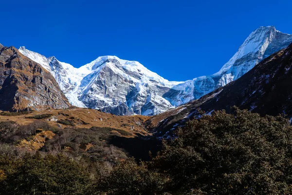 Gyönyörű Havas Hegyek Hegye Api Bázistábor Trek Himalája Hegységben Nepál — Stock Fotó