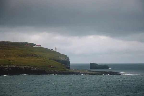 Feröer Szigetek Kis Szigetek Világítótorony Félsziget Atlanti Óceánon Viking Village — Stock Fotó