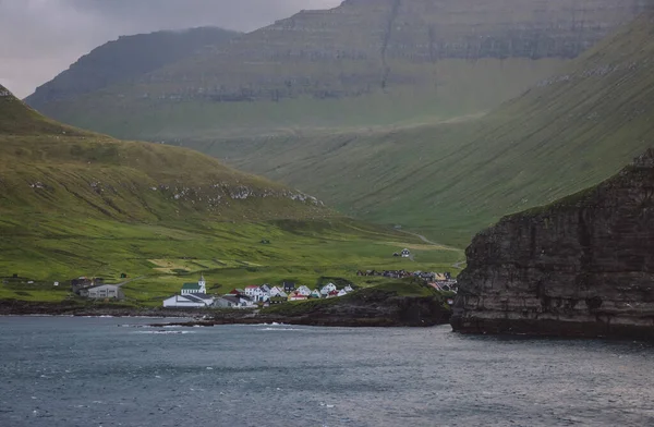 Feröer Szigetek Kis Szigetek Világítótorony Félsziget Atlanti Óceánon Viking Village — Stock Fotó