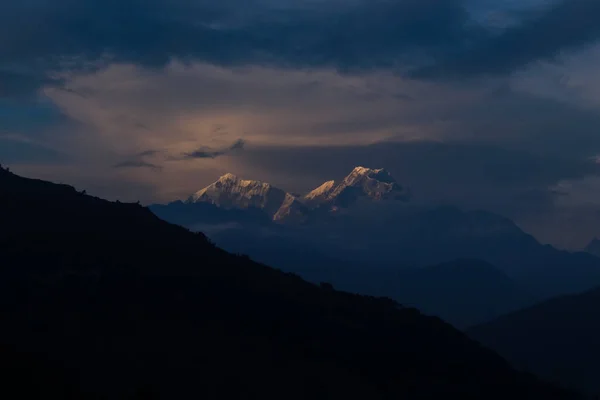 Salida Del Sol Himalaya Montaña Puesta Del Sol Everest Base — Foto de Stock