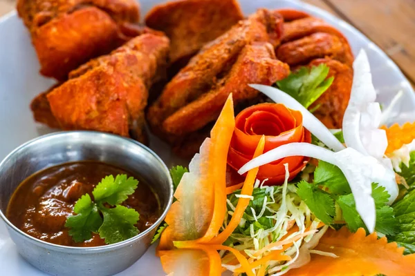 stock image Deep Fried Chicken Nepali Snacks with Chutney