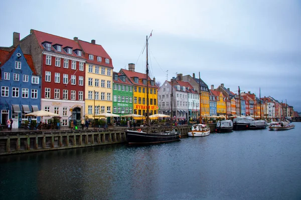 Színes Házak Vonal Nyhavn Csatorna Koppenhágában Dánia — Stock Fotó
