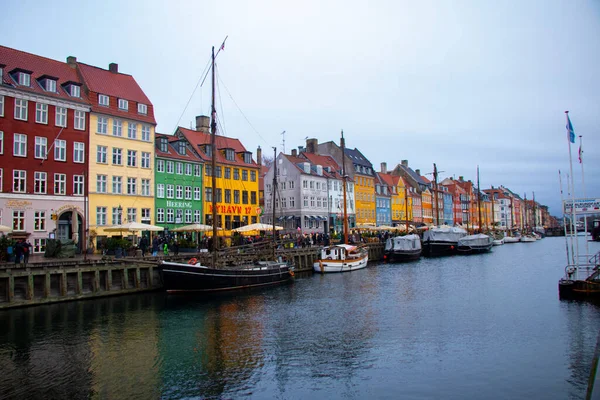 Színes Házak Vonal Nyhavn Csatorna Koppenhágában Dánia — Stock Fotó
