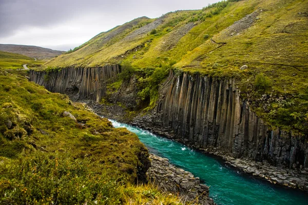 Studlafoss and Studlagil Basalt Rock Columns  Canyon Dramatic Landscape river in Jokuldalur, Iceland