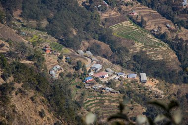 Tiny Village of Bhotechaur with HImalayas in the Background