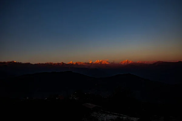 Sunset over the Himalayas, Red Skies and Mountains Ganesh Himal, Jugal, Langtang in Nepal