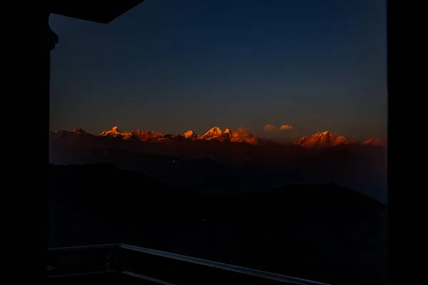 Sunset over the Himalayas, Red Skies and Mountains Ganesh Himal, Jugal, Langtang in Nepal