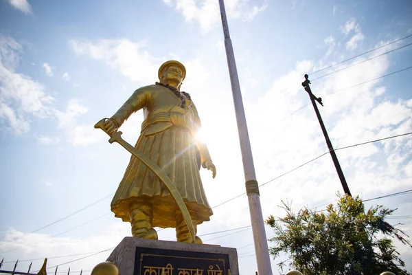 Estatua Gorkhali Guerrero Kalu Pande Silueta Chandragiri Katmandú Nepal —  Fotos de Stock