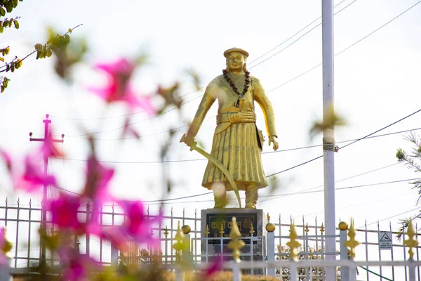 stock image Statue of Gorkhali Warrior Kalu Pande and silhouette in Chandragiri, Kathmandu Nepal