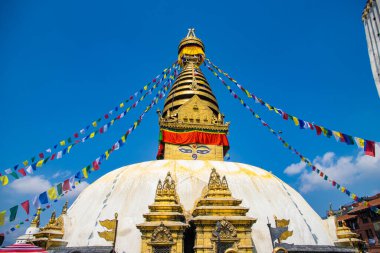 UNESCO Dünya Mirası Site Swayambhunath Budistler Maymun Tapınağı ve Katmandu Nepal Hinduları