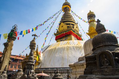 UNESCO Dünya Mirası Site Swayambhunath Budistler Maymun Tapınağı ve Katmandu Nepal Hinduları