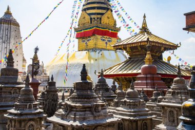 UNESCO Dünya Mirası Site Swayambhunath Budistler Maymun Tapınağı ve Katmandu Nepal Hinduları