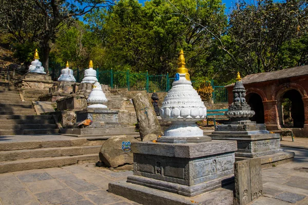 尼泊尔加德满都的教科文组织世界遗址Swayambhunath猴佛教徒和印度教寺庙 — 图库照片