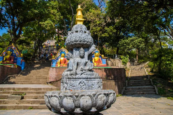 Patrimonio Humanidad Por Unesco Swayambhunath Mono Templo Budistas Hindúes Katmandú —  Fotos de Stock