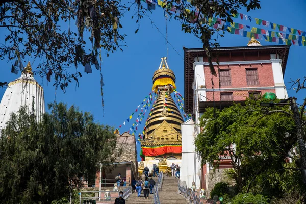 Káthmándú Nepál Dubna 2023 Seznam Světového Dědictví Unesco Swayambhunath Opičí — Stock fotografie