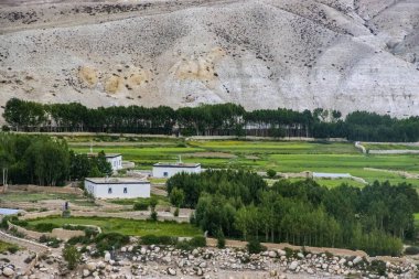 Lo Manthang 'daki Chosar Vadisi' nin Çöl Dağları manzarası, Nepal 'in Yukarı Mustang' i