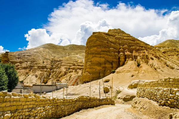 stock image Chhoser Jhong aka Sky Cave a man made cave area in desert of Upper Mustang in Nepal