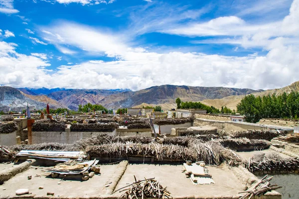 Καταπληκτική Θέα Στον Τελευταίο Όροφο Του Manthang Παραδοσιακά Σπίτια Και — Φωτογραφία Αρχείου