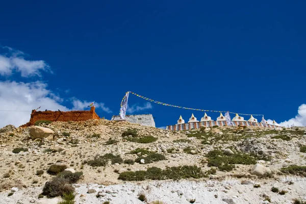 Pueblo Nechung Con Paisaje Del Desierto Monasterio Mustang Influenciado Tibetano —  Fotos de Stock