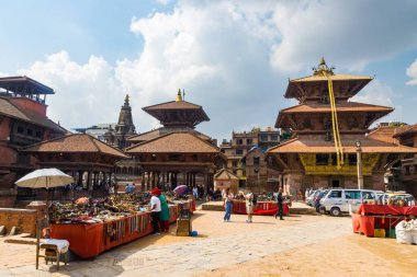 Patan, Lalitpur, Nepal - 12 Ekim 2023: Krishna Tapınağı ve UNESCO Miras Alanı Patan Durbar Meydanı, Lalitpur, Nepal