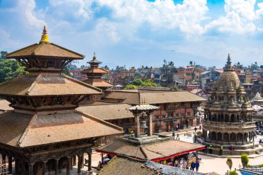 Patan, Lalitpur, Nepal - 12 Ekim 2023: Krishna Tapınağı ve UNESCO Miras Alanı Patan Durbar Meydanı, Lalitpur, Nepal