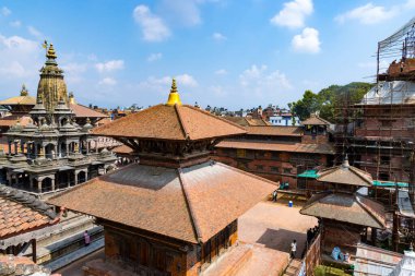 Patan, Lalitpur, Nepal - 12 Ekim 2023: Krishna Tapınağı ve UNESCO Miras Alanı Patan Durbar Meydanı, Lalitpur, Nepal