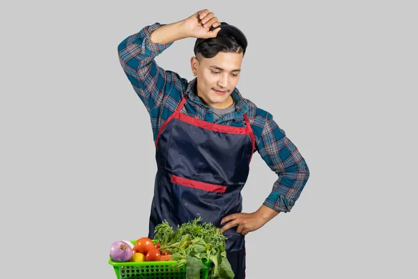 Jovem Masculino Ásia Muscular Agricultor Mostra Vários Gestos Expressões Juntamente — Fotografia de Stock