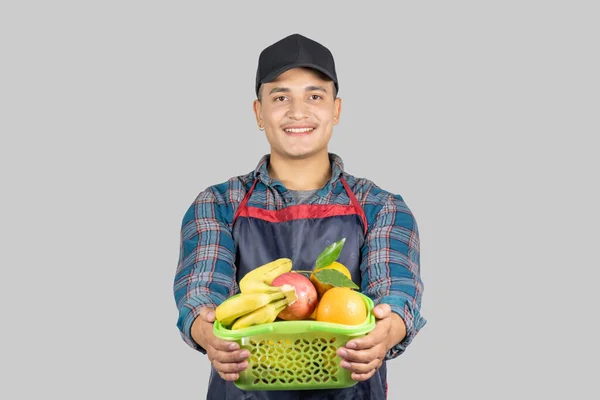 Jovem Asiático Muscular Saudável Masculino Agricultor Promovendo Estilo Vida Orgânico — Fotografia de Stock