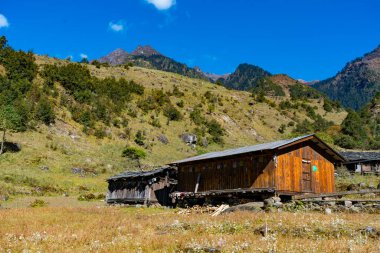 Himalaya 'nın Ghunsa, Kanchenjunga, Taplejung, Nepal' deki Güzel Phaley Foley Köyü Topluluğu
