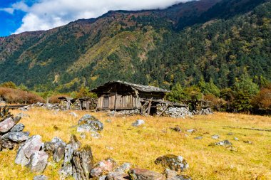 Himalaya 'nın Ghunsa, Kanchenjunga, Taplejung, Nepal' deki Güzel Phaley Foley Köyü Topluluğu