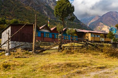 Himalaya 'nın Ghunsa, Kanchenjunga, Taplejung, Nepal' deki Güzel Phaley Foley Köyü Topluluğu