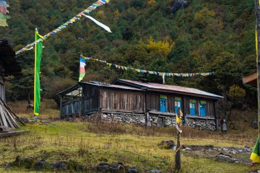 Himalaya 'nın Ghunsa, Kanchenjunga, Taplejung, Nepal' deki Güzel Phaley Foley Köyü Topluluğu