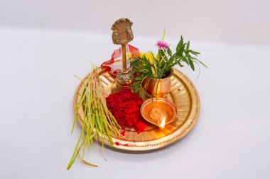 Tika Thali Dashain Hindu Festivali Kutlama Durga Puja ile kalaş, diya, vemillion rice, jamara