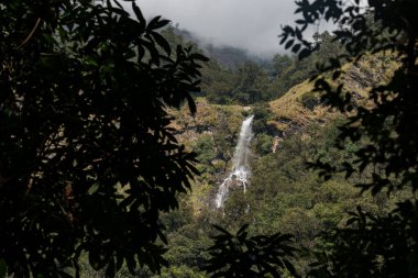 Güzel bir HImalayan Dağı Şelalesi Langtang Köyü 'nde Bambu Pairo' dan