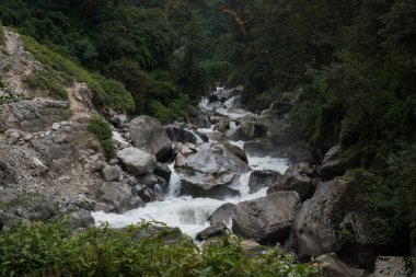 Langtang Vadisi Gezisi 'nin 2. günü. Bambu Yolu ve Langtang Nehri Yolu' ndaki Pairo Bölgesi.