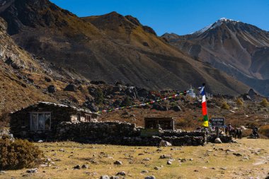 Langtang Village - October 16 2024 : Tea Shops seen on a Trail between Langtang Village and Kyanjin Gompa in the HImalayas of Nepal clipart