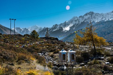 Langtang Village - October 16 2024 : Beautiful Hiking Trail of Kyanjin Gompa in Langtang in Mountains clipart