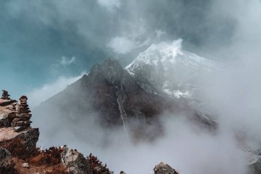 Very Cloudy Himalayan Mountain of  Langtang Lirung Peak in Kyanjin Ri Gompa Trekking Nepal clipart