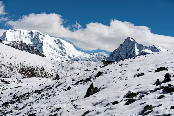 Nepal 'in Himalayalarında Yala Tepesi' ne tırmanmak. Tsergo Ri Peak ile Yale 'in ana kampından bir manzara.