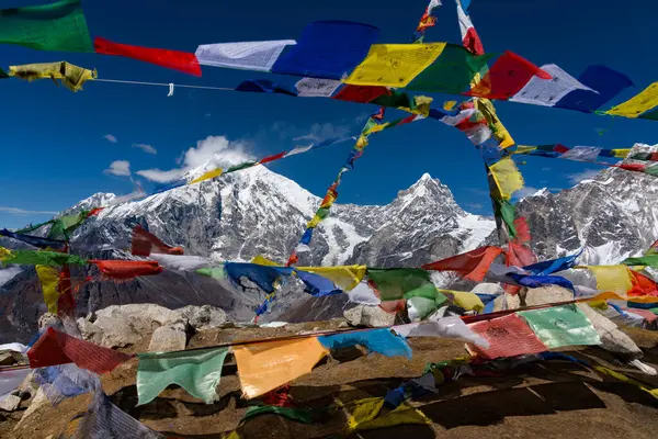 Langtang Lirung Dağı Nepal Trekking 'den Kyanjin Gompa Himalayaları' nda Tserko Ri Tepesi 'nden görüldü.